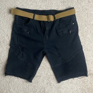 Distressed Black Jean Shorts with Belt